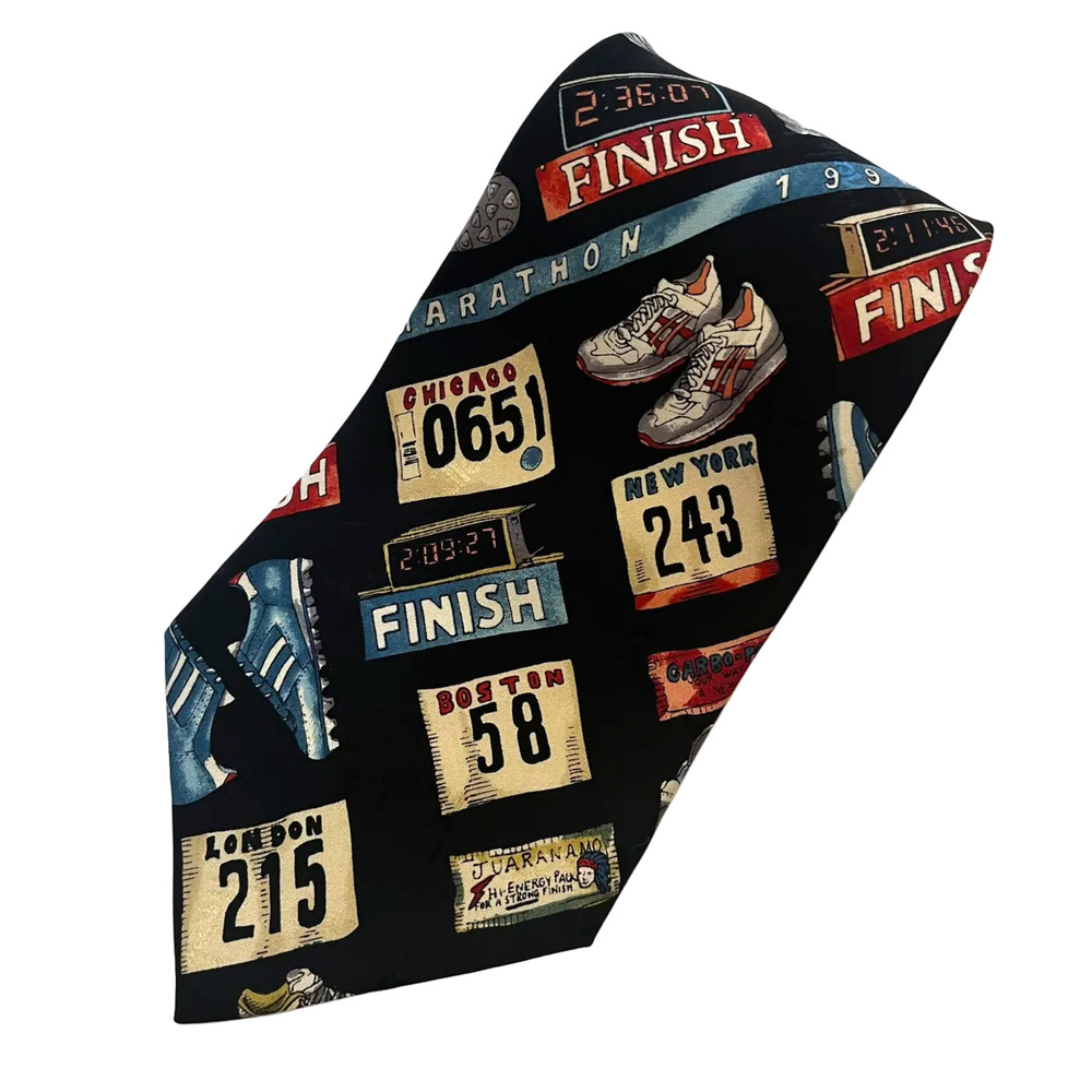 Nicole Miller Vintage Silk Tie Marathon‎ Runner Novelty 90s NYC Boston Chicago